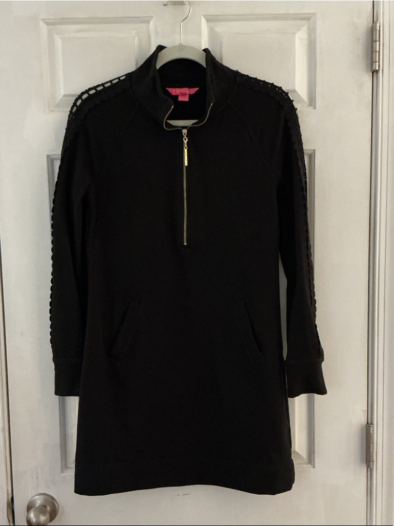 Lilly Pulitzer Onyx Black Lace Sleeve Pullover Popover Skipper Dress Euc S